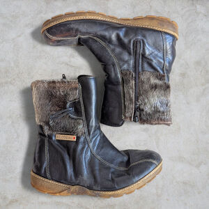 BILODEAU | Leather Winter Ankle Boots With Seal Fur Trim Size 9.5